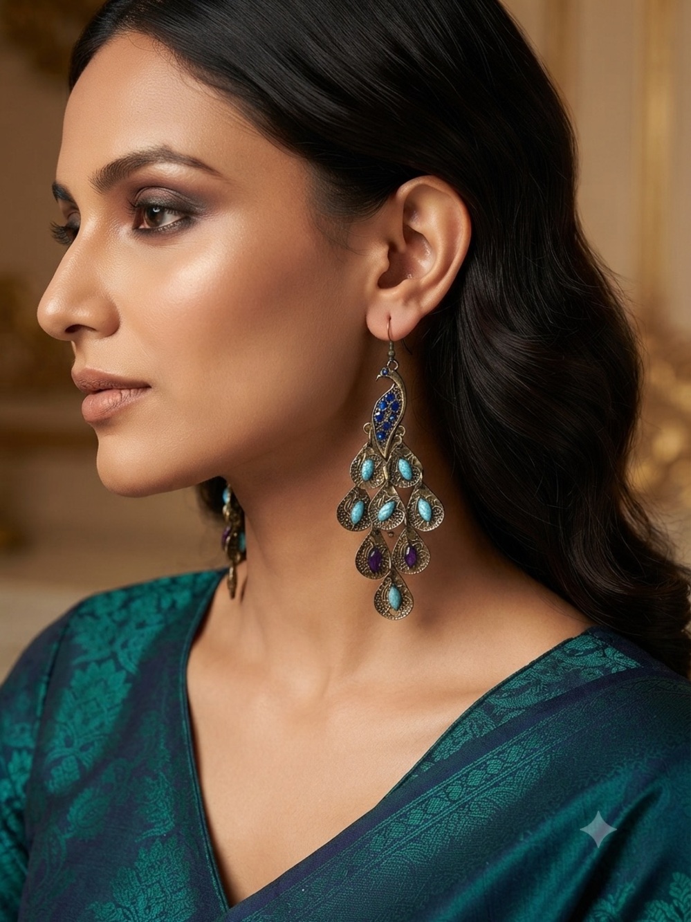 Bohemian Teardrop Dangle Earrings in Teal & Blue